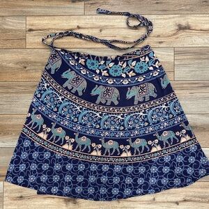 Blue Elephant Print Wrap Skirt